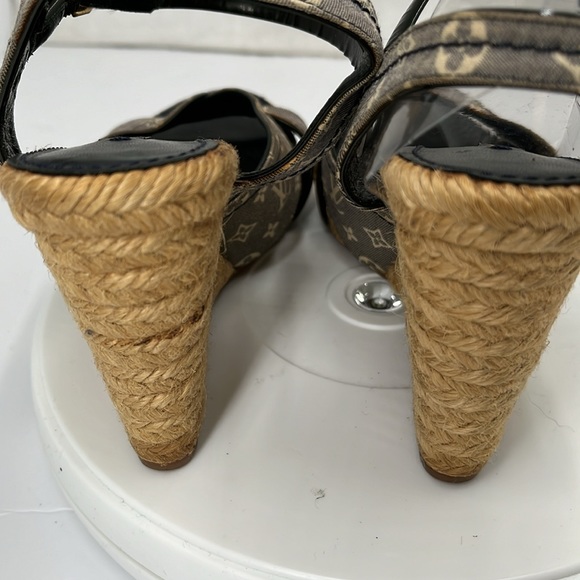 Louis Vuitton Grey Monogram Canvas Idylle Espadrille Wedge Sandals Size 36.5 - Picture 9 of 12
